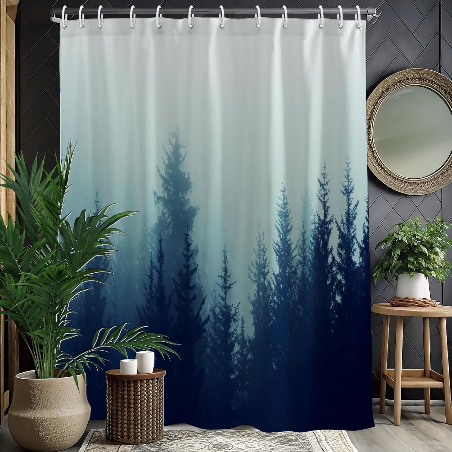 Nature Scenic Forest Shower Curtain, Outdoor Waterproof Polyester Fabric Bath Curtain with 12 Hooks, 72x72 Inch Bathroom Decor Accessory - Image 4