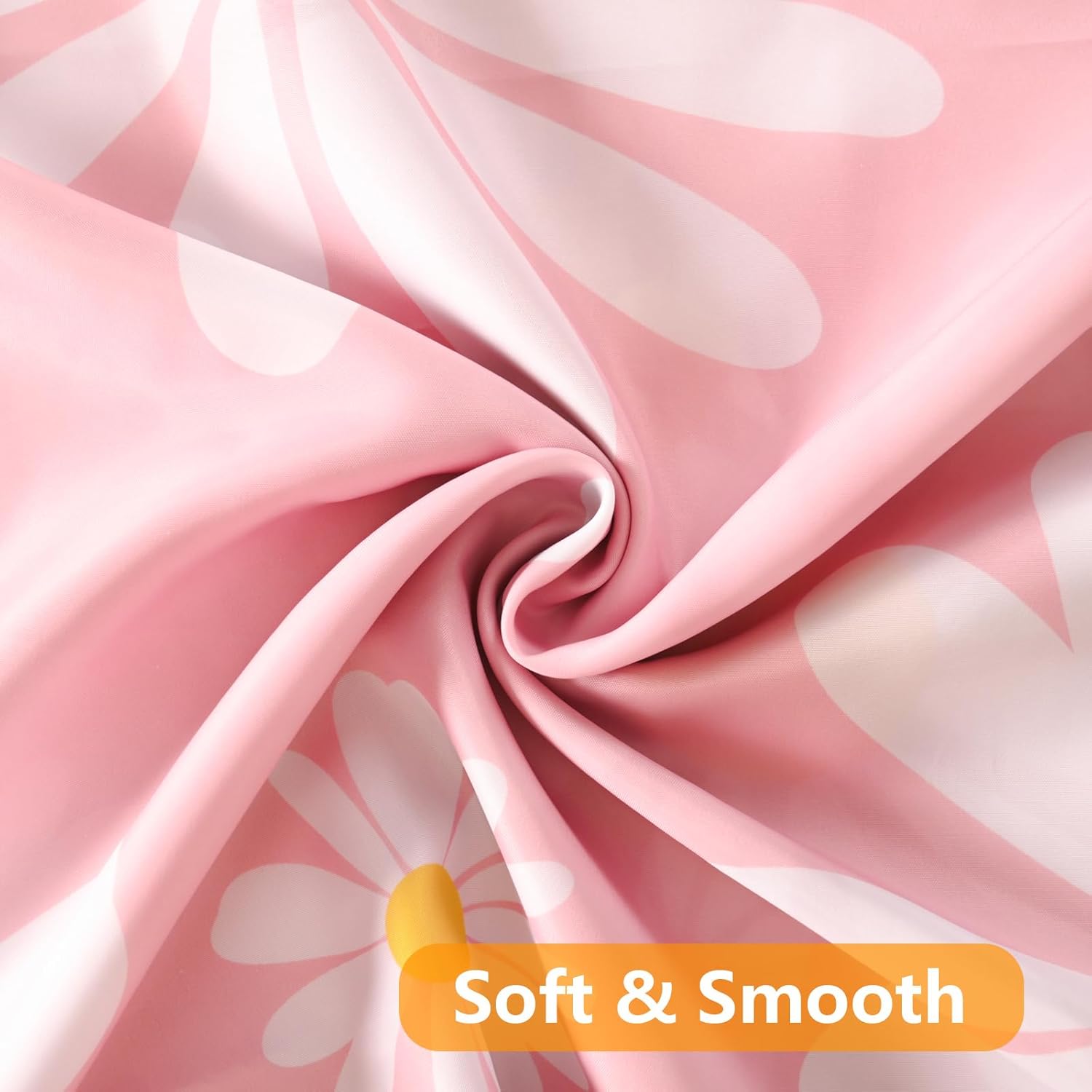 Pink Floral Shower Curtain, Cute Daisy Design, Washable Waterproof Fabric Bathroom Curtain with 12 Hooks, Modern Colorful Aesthetic Decor, 72x72 Inches - Image 3