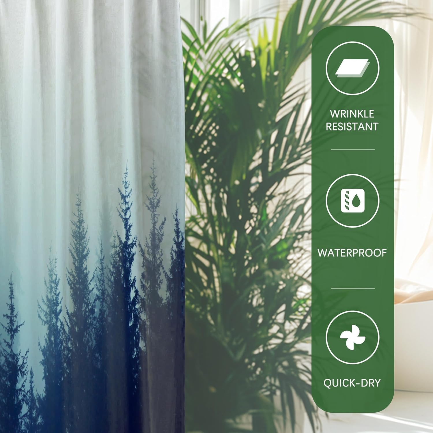 Nature Scenic Forest Shower Curtain, Outdoor Waterproof Polyester Fabric Bath Curtain with 12 Hooks, 72x72 Inch Bathroom Decor Accessory - Image 2