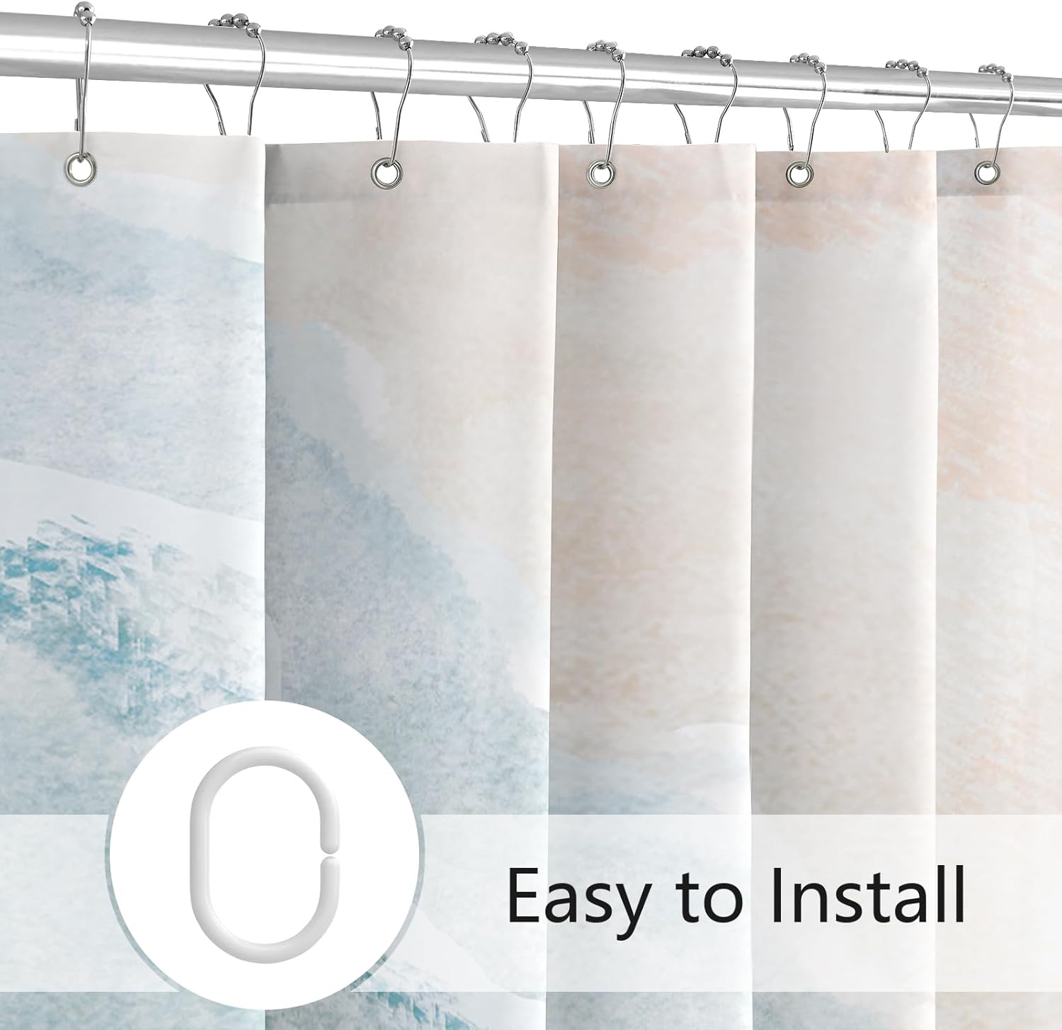 Beach Ocean Themed Shower Curtain, Teal Blue Nautical Coastal Design, Tropical Fabric Bathroom Curtain with Hooks, 72x72 Inches - Image 3