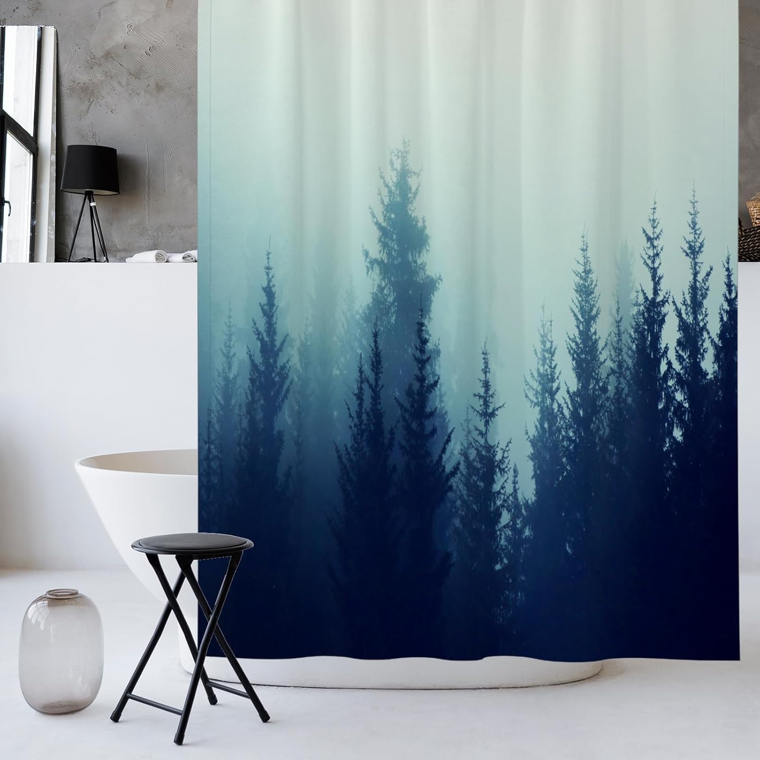 Nature Scenic Forest Shower Curtain, Outdoor Waterproof Polyester Fabric Bath Curtain with 12 Hooks, 72x72 Inch Bathroom Decor Accessory