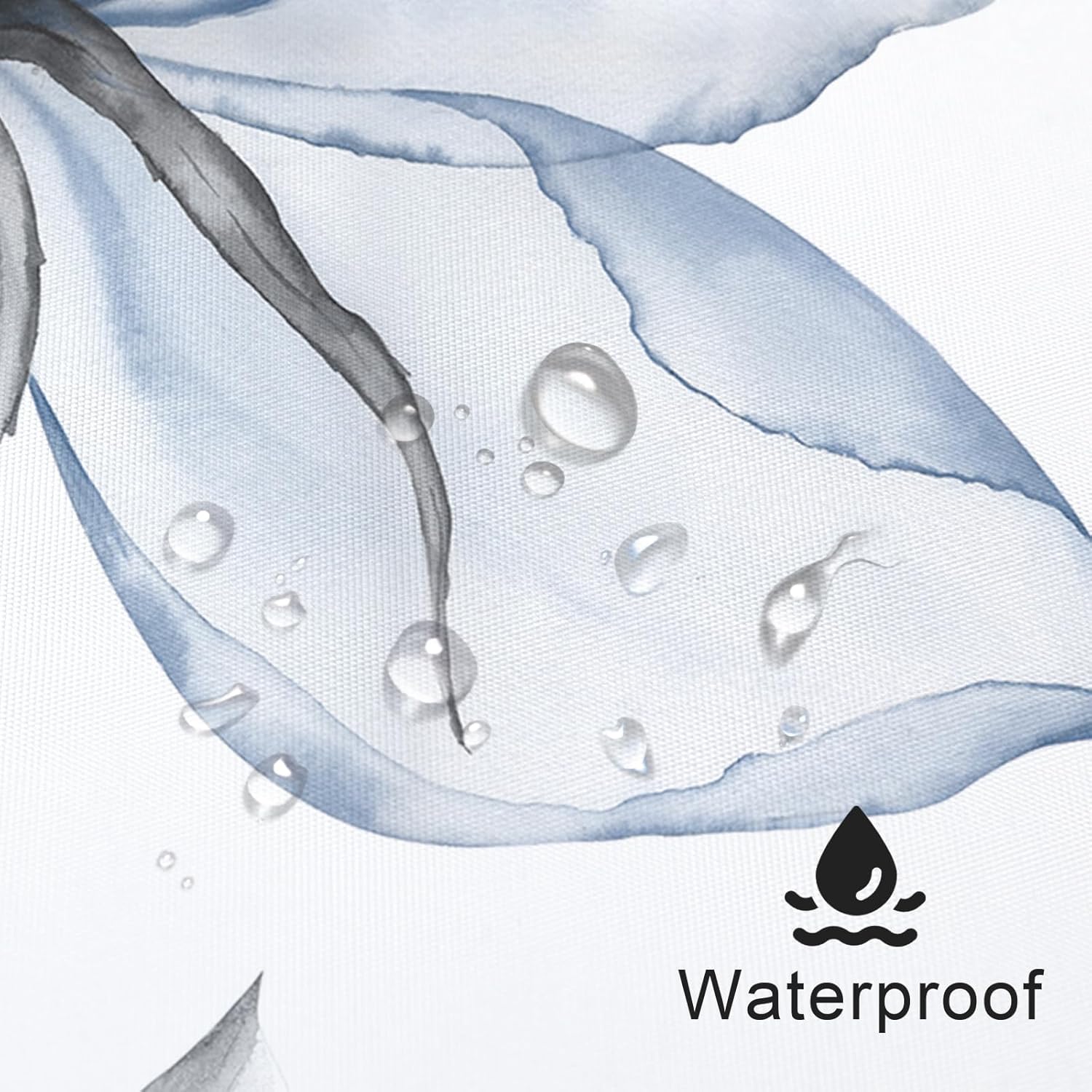 Blue and Grey Boho Watercolor Floral Shower Curtain, Ink Painting Blossom and Leaf Design, Artistic Fabric Bathroom Curtain, 72x72 Inches with Hooks - Image 4
